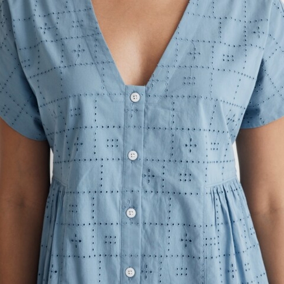 Madewell 2023 Button-Front V-Neck Mini Dress in Tranquil Lake Size XS - Picture 4 of 12